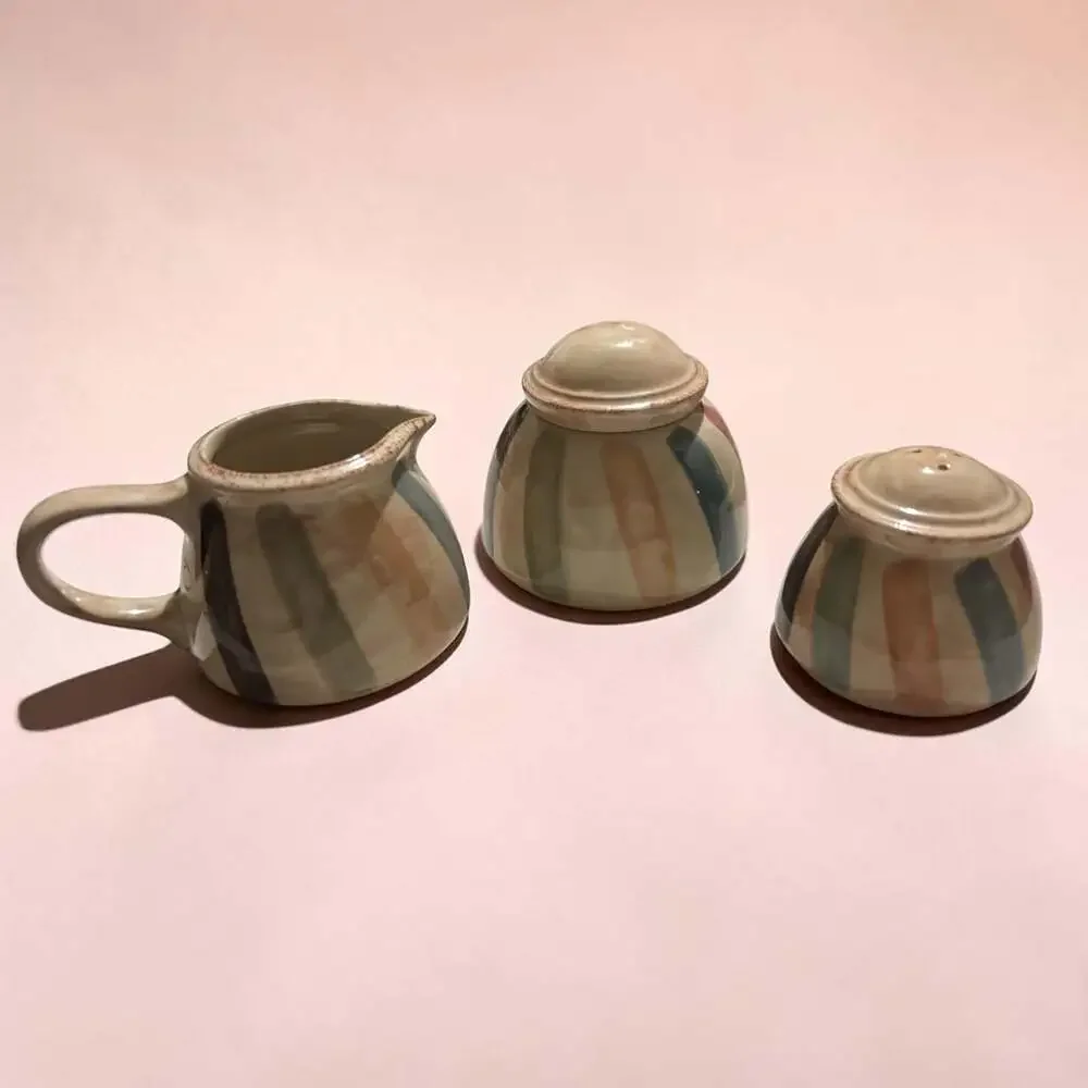Bloomingville Allium Ceramic Sugar Bowl, Cream Pitcher, and Salt Shaker Set